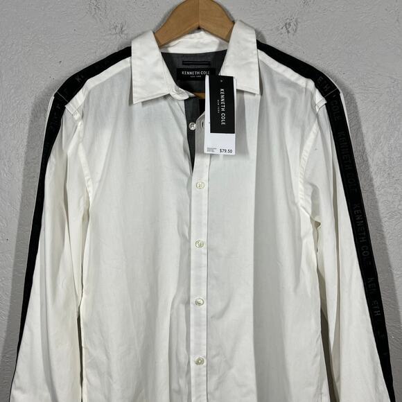 NEW! Kenneth Cole Button Up Dress Shirt Long Sleeve Tuxedo Stripe - M - Picture 2 of 6